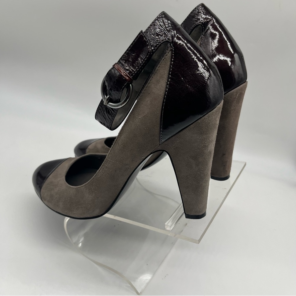 Nine West Taupe Suede & Dark Brown Patent Mary Jane Heels Women’s Size 10.5M - Picture 3 of 16